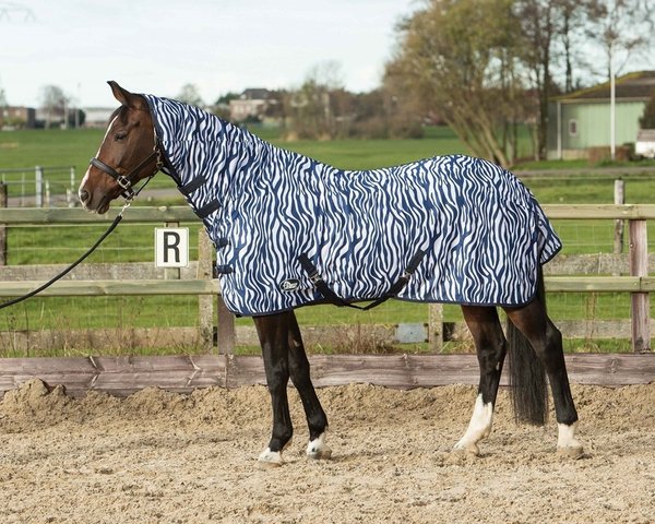 Harry´s Horse Fliegendecke Mesh mit Gurten Zebra medival blue Größe 110cm
